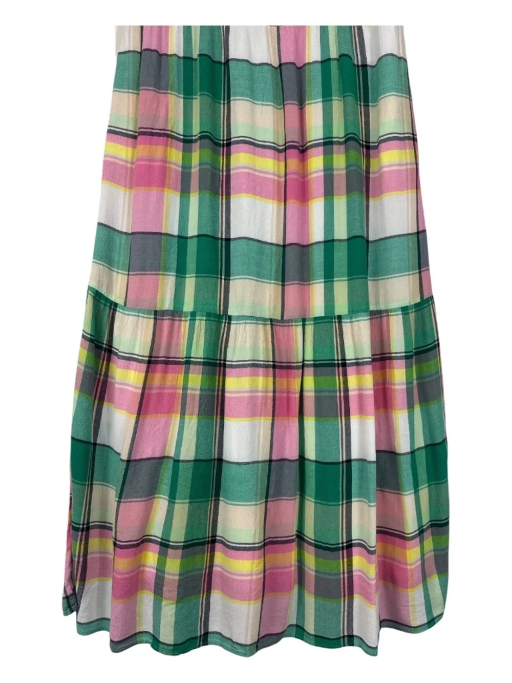 LOFT Plaid Gauze Tiered Maxi Dress Pockets Petites LP - Picture 4 of 11